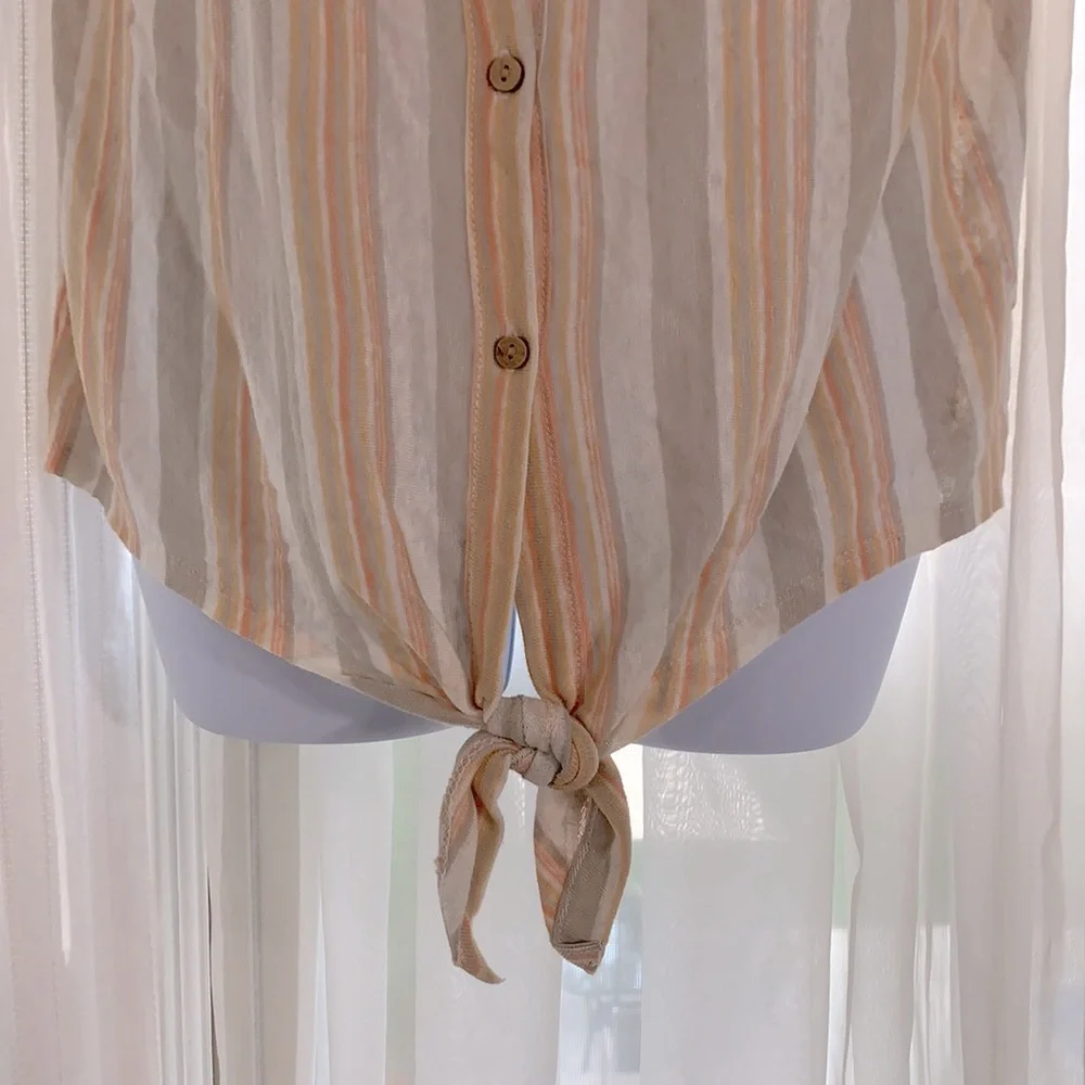 100% Linen Rachel Zoe Tie Front Top Large - Picture 4 of 6